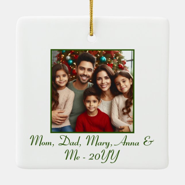 Personalized "Merry and Bright" Green Christmas Ceramic Ornament (Back)