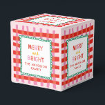 Personalized Merry and Bright Red Checkered Favor Boxes<br><div class="desc">Wrap your gifts in joyful style with this vibrant Merry and Bright personalized wrapping paper cube! Featuring a bold red and pink gingham pattern, playful green scalloped frame, and a cheerful holiday message, this design brings a fun twist to festive packaging. Customize with your family name or a short message...</div>