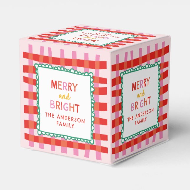 Personalized Merry and Bright Red Checkered Favor Boxes (Back Side)