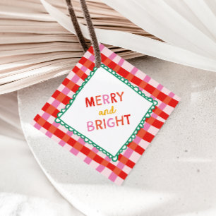 Personalized Merry and Bright Red Checkered  Favor Tags