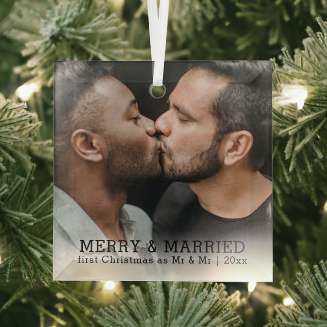 Personalized Merry And Married Christmas Glass Ornament (Insitu)