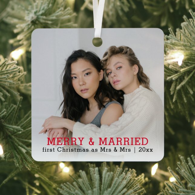 Personalized Merry And Married Christmas Metal Ornament (Insitu)