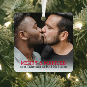 Personalized Merry And Married Christmas Metal Ornament