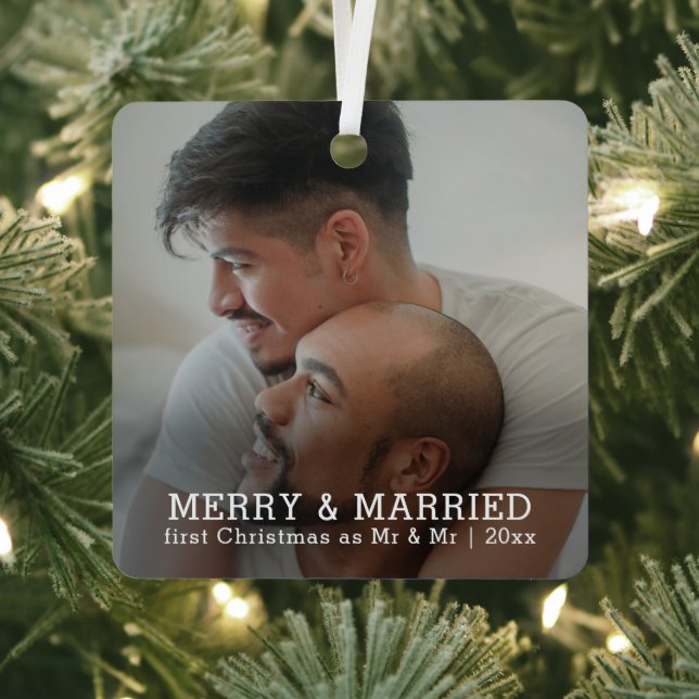 Personalized Merry And Married Christmas Metal Ornament (Insitu)