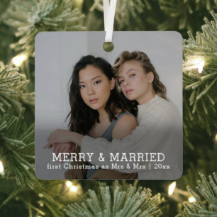 Personalized Merry And Married Christmas Metal Ornament