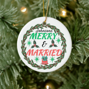 Personalized merry and married ,married couple ceramic ornament