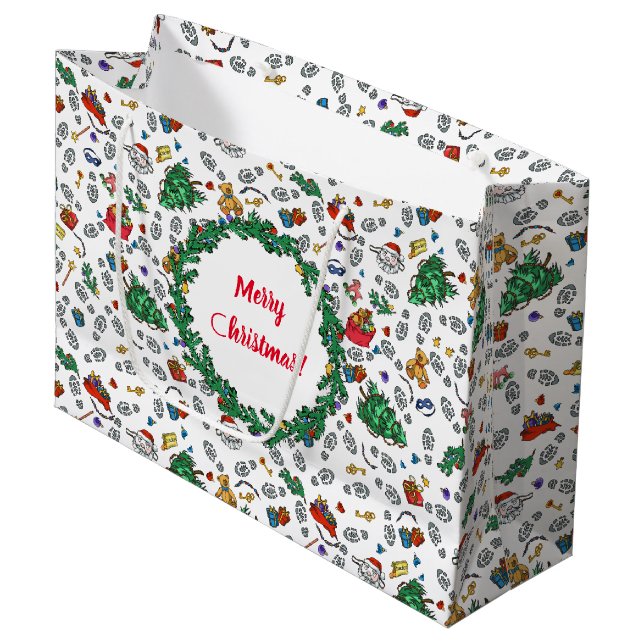 Personalized Merry Bad Santa Holiday Pattern Large Gift Bag (Front Angled)