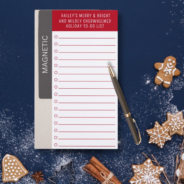 Personalized Merry & Bright Christmas To Do List Magnetic Notepad (Funny, festive, and totally relatable gift. Add a name for a personalized dash of humor.)