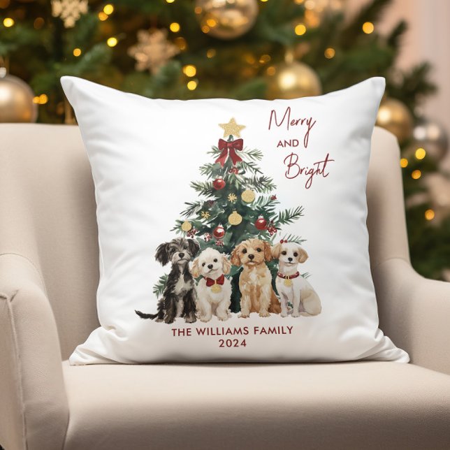 Personalized Merry & Bright Dogs Christmas Throw Pillow (Creator Uploaded)