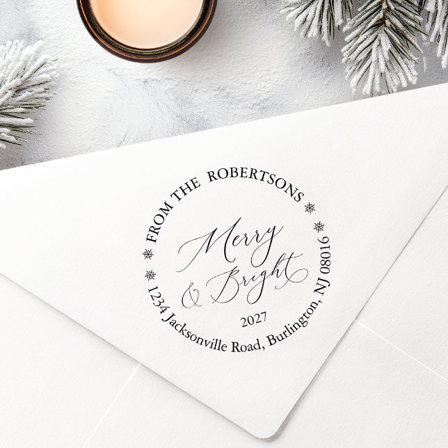 Personalized Merry & Bright Return Address Stamp (Creator Uploaded)