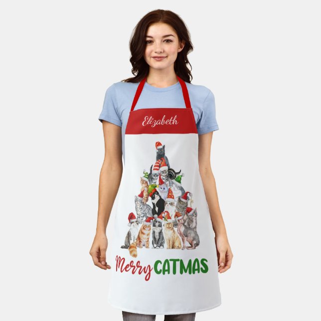 Personalized Merry Catmus Funny Cat Christmas   Apron (Worn)