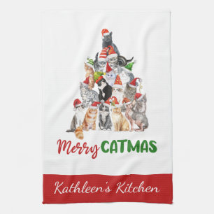 Personalized Merry Catmus Funny Cat Christmas Kitchen Towel