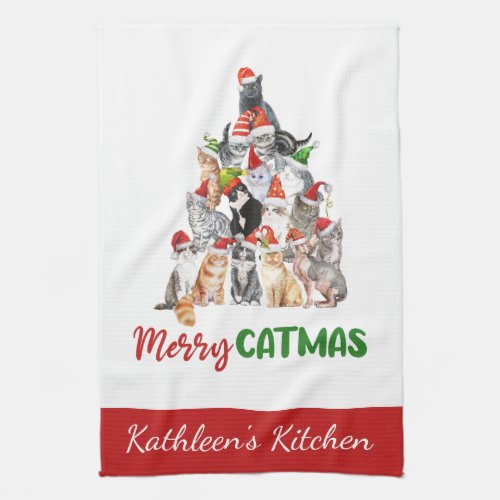 Personalized Merry Catmus Funny Cat Christmas  Kitchen Towel