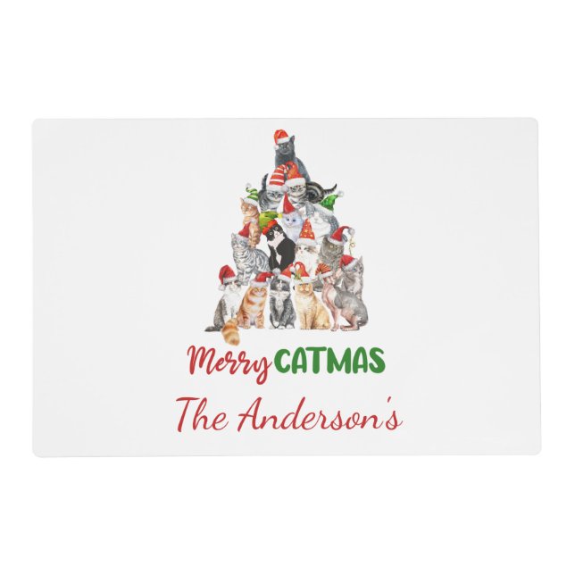 Personalized Merry Catmus Funny Cat Christmas Placemat (Front)
