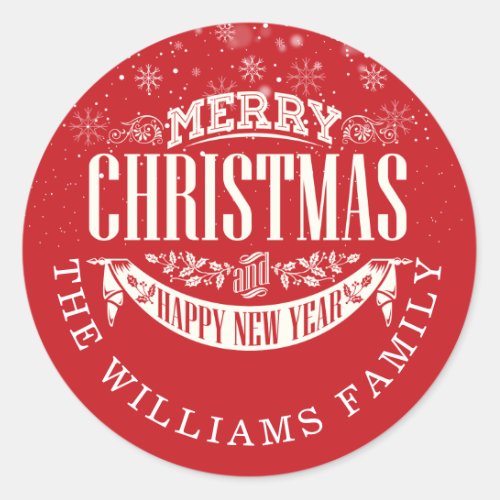 Personalized Merry Christmas and a Happy New Year Classic Round Sticker