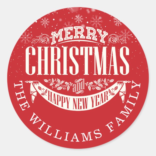 Personalized Merry Christmas and a Happy New Year Classic Round Sticker (Front)