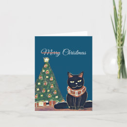 Personalized Merry Christmas Angry Black Cat Holiday Card