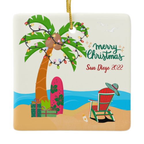 Personalized Merry Christmas at the Beach  Ceramic Ornament