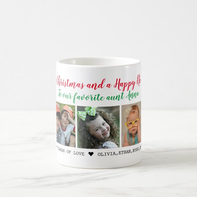 Personalized Merry Christmas Aunt 5 Photo Collage  Coffee Mug (Center)