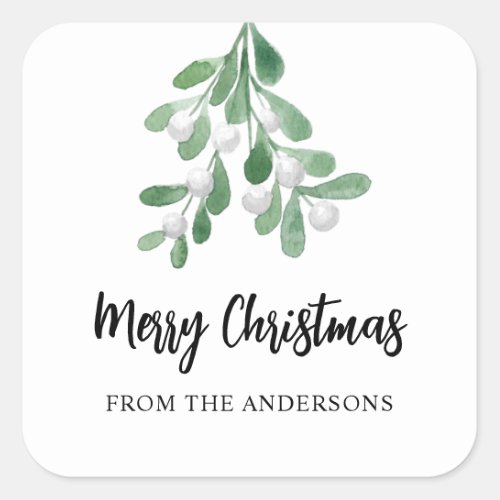 Personalized Merry Christmas Berries And Leaves Square Sticker
