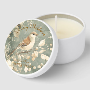 Personalized Merry Christmas Bird & Winter Berries Mini Candle Favors