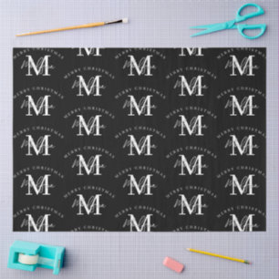 Personalized Merry Christmas Black White Monogram Tissue Paper