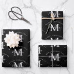 Personalized Merry Christmas Black White Monogram  Wrapping Paper Sheets<br><div class="desc">A personalized "Merry Christmas" monogram design with a Xmas black background color. An ideal festive custom design for the holiday season. Customize the monogram and make it your own!</div>