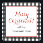 Personalized Merry Christmas Black & white plaid  Square Sticker<br><div class="desc">Trendy & Personalized  black and white plaid Merry Christmas stickers. 
Customize by using the "Edit this design template" boxes on the right hand side of the item,  or click the blue "Customize it" button to arrange the text,  change the fonts and colors.</div>