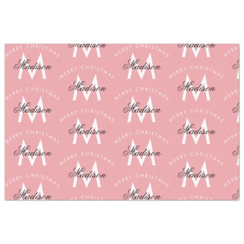 Personalized Merry Christmas Blush Pink Monogram Tissue Paper
