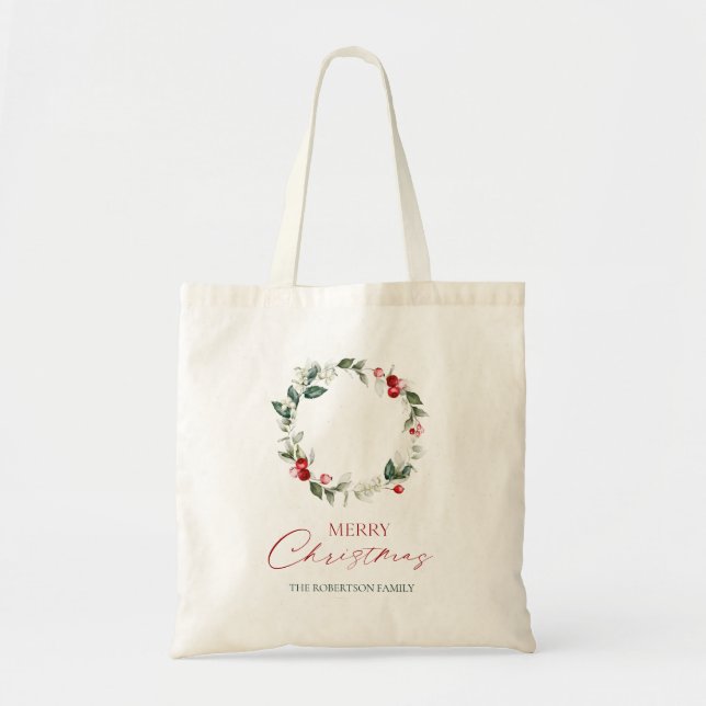 Personalized Merry Christmas Budget Tote Bag (Front)