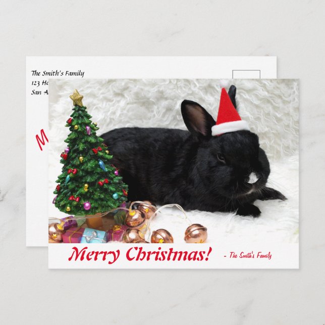 Personalized Merry Christmas Bunny Rabbit Postcard (Front/Back)