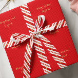 Personalized Merry Christmas Candy Cane Stripes Satin Ribbon<br><div class="desc">Create your own custom, personalized, fun, retro, nostalgic, stylish, cute, festive, vintage christmas red color candy cane stripes pattern, elegant faux gold typography / script, ribbon in silky smooth shiny satin and ribbed textured strong durable grosgrain options. Personalize the ribbon by simply typing in your family name / names. Also...</div>