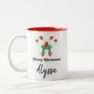 Personalized Merry Christmas Candy Cane Two-Tone Coffee Mug