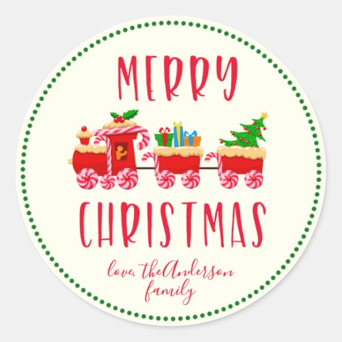 Personalized Merry Christmas Candy Train Holiday Classic Round Sticker