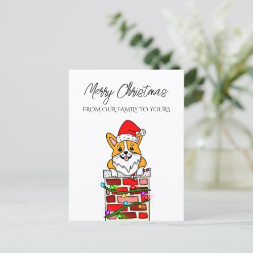 Personalized Merry Christmas Card with Santa Corgi