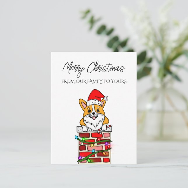 Personalized Merry Christmas Card with Santa Corgi (Standing Front)
