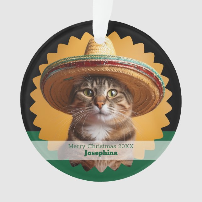 Personalized Merry Christmas Cat  Ornament (Front)