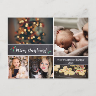 Personalized, Merry Christmas, Chalkboard, Photo Holiday Postcard