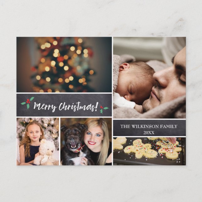 Personalized, Merry Christmas, Chalkboard, Photo Holiday Postcard (Front)