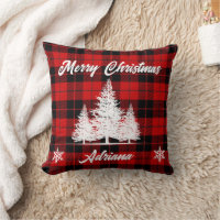 Personalized Merry Christmas Checkered Pillow