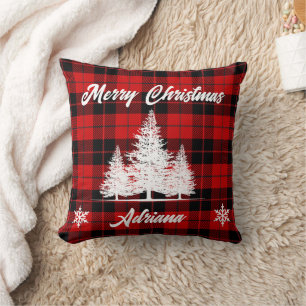 Personalized Merry Christmas Checkered Pillow