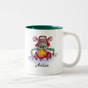 Personalized Merry Christmas Cheese Mouse Two-Tone Coffee Mug