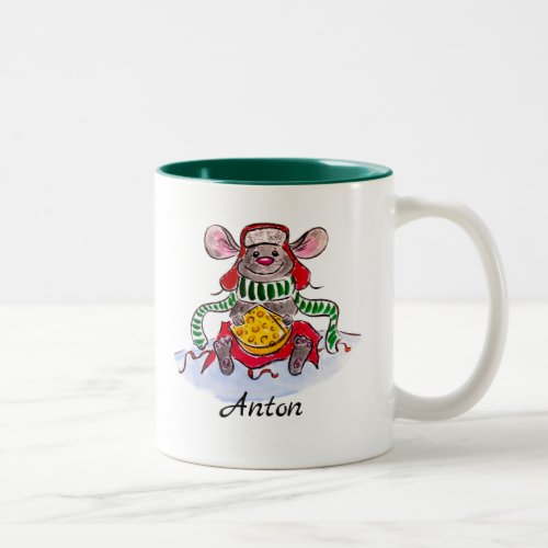 Personalized Merry Christmas Cheese Mouse Two_Tone Coffee Mug