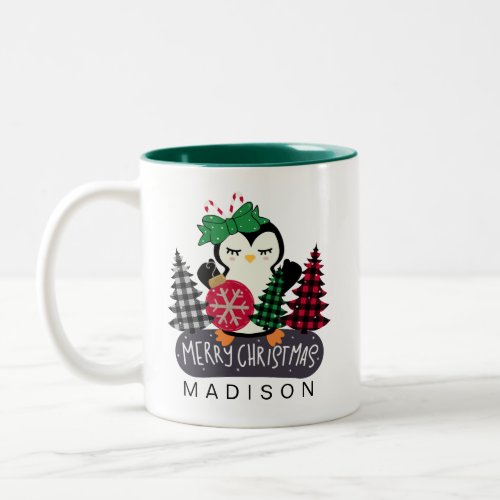 Personalized Merry Christmas Christmas Penguin Two_Tone Coffee Mug