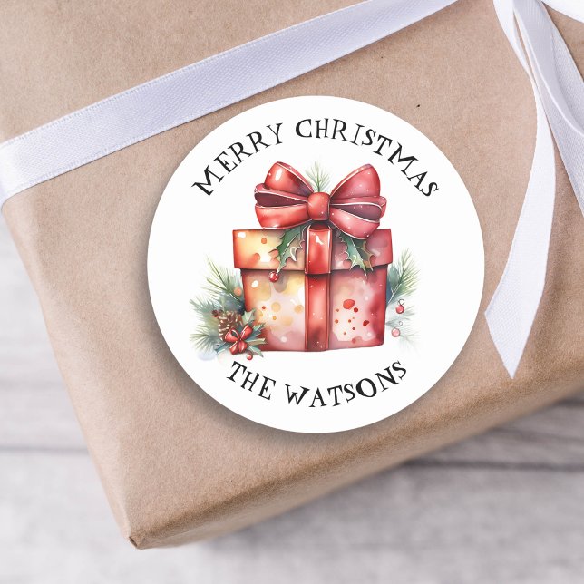 Personalized Merry Christmas Classic Round Sticker (Creator Uploaded)