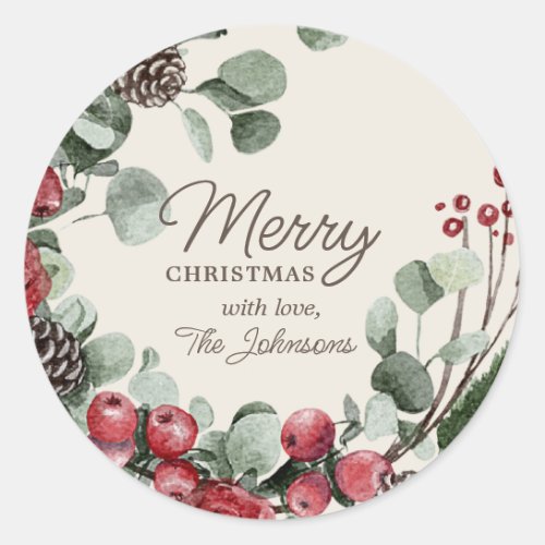 Personalized Merry Christmas Classic Round Sticker