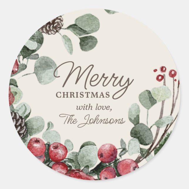 Personalized Merry Christmas Classic Round Sticker (Front)