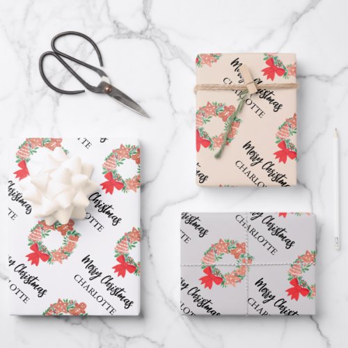 Personalized Merry Christmas Cookie Wreath Wrapping Paper Sheets