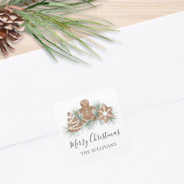 Personalized Merry Christmas Cookies Square Sticker (Creator Uploaded)