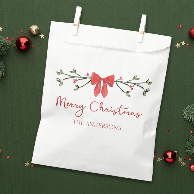 Personalized Merry Christmas Coquette Bow Trendy Favor Bag (Creator Uploaded)